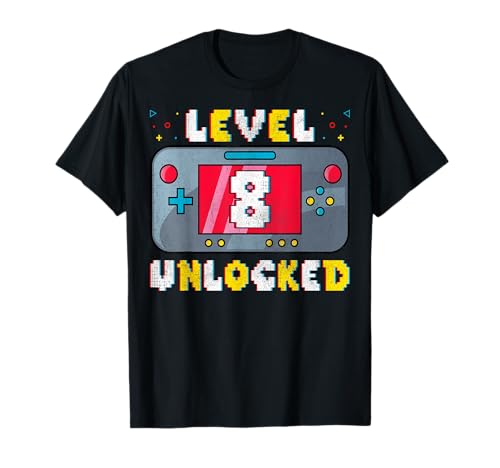 Level 8 Unlocked Kids Video Gamer 8th Birthday Party Camiseta