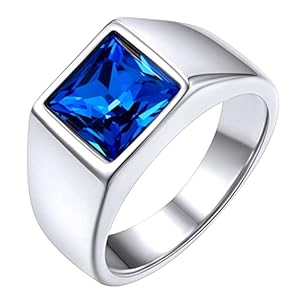 Classic Blue Topaz Rings For Men, Stainless Steel Created Sapphire Biker Ring For Boyfriend Size 9