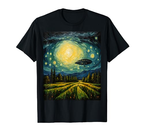Funny paint Alien UFO Lover Starry Night Alien UFO Van Gogh T-Shirt
