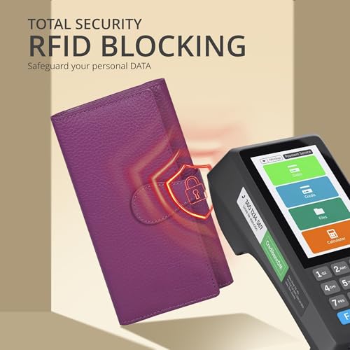Image of Real Leather Women Wallet Leather with RFID Blocking -Trifold Card Holder Designer Ladies Clutch with ID Window Wallets