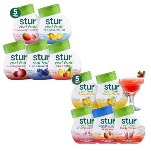 Stur | Classic Variety Pack + Cocktail & Mocktail Drink Mixer Variety Pack | Liquid Water Flavoring | Naturally Sweetened | Sugar Free | Zero Calories | Keto & Vegan | 10 Bottles (Makes 240 Drinks)