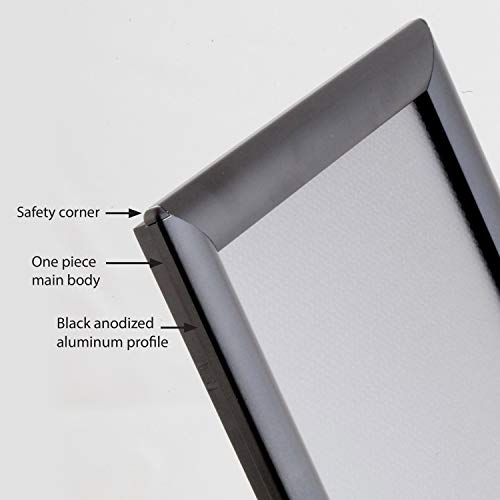 M&T Displays Opti Snap Poster Frame 11X17 Inch Black 1" Aluminum Profile Front Loading Wall Mounting Photo Picture Document Certificate Sign Holder Mitered Corner Anti Glare Cover #TOP2