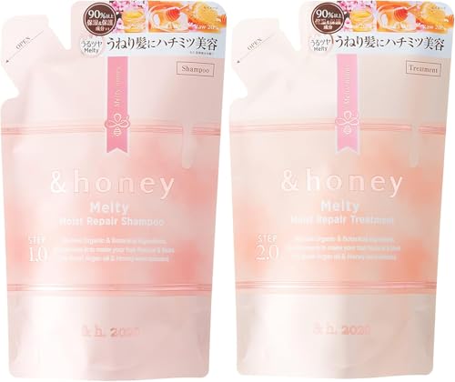 &-honey Melty Moist Repair Shampoo & Conditioner Refill Set (350 mL) | For Wavy, Curly, Kinky Hair | Deep Hydration, Frizz Control & Damage Hair Repair | Eco-Friendly Refill Pouch