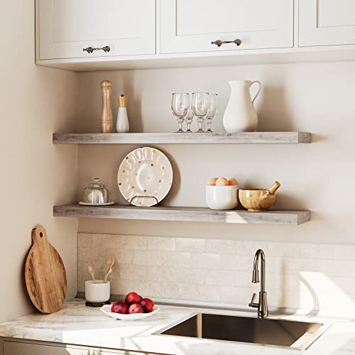 Image of HOOBRO Floating Shelves for Wall, Wall Mounted Shelf Set of 2, 39.4 inch Hanging Shelf with Invisible Brackets, for Wall Decor Storage in Bathroom Bedroom Kitchen Living Room Office, Greige BG100BJP201