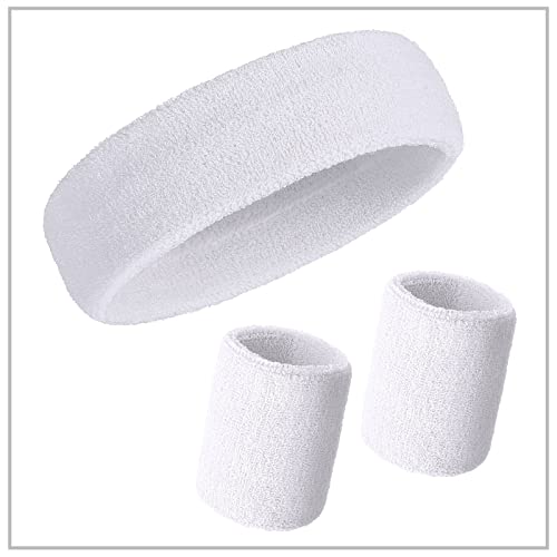 Image of Bememo 6 Pcs Neon Sports Sweatbands Set Sports Competitions Sweatbands 2 Headband 4 Wristbands Breathable Terry Cloth Athletic Bands for Team Soccer Spirit 80s Costumes Cosplay