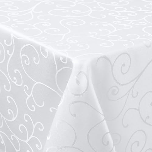 smiry Nappe Rectangulaire Jacquard 140 x 100 cm Nappe de Table Anti-Taches Lavable Nappe Exterieur pour Manger, Jardin, Mariage - Blanche