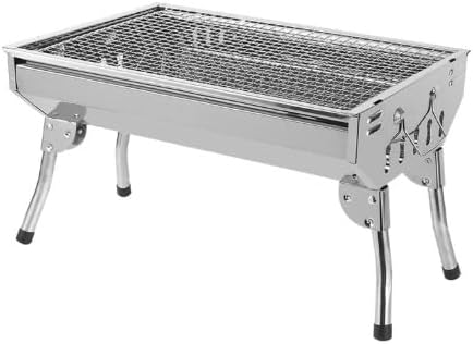 PSM Portable Foldable Stainless Steel Charcoal Grill | Folding Legs, Outdoor Barbecue, Wire Cooking Grate, Compact Design, Rust-Resistant