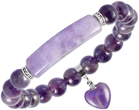 TUMBEELLUWA Healing Stone Bracelet 8mm Beads Chakra Crystal Energy Heart Charm Bracelet Handmade Jewelry for Women, Amethyst