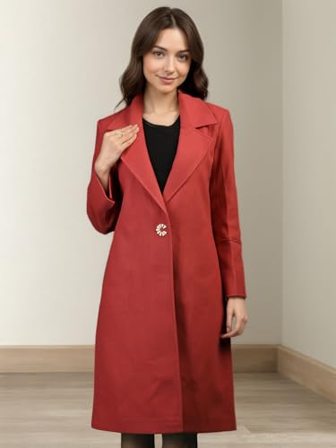 Image of CHKOKKO Women Chic Winter Coat Single Breasted | Knee Length Design with Buttoned Closure and Practical Front Side Pockets for Stylish and Comfortable Wear