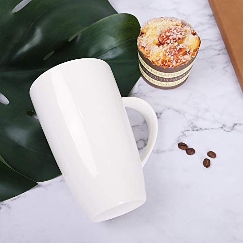 fanquare Juego de Tazas de Café Blancas, Juego de 4, Taza Grande de Porcelana para Capuchino, Café, Té, Cacao, 600ml - Imagen 3