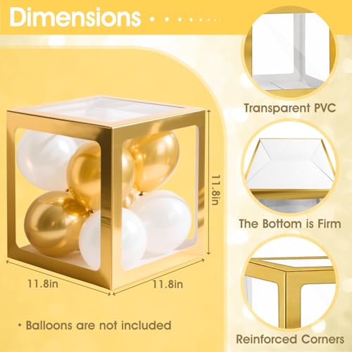 Image of Ledido Baby Boxes with Letters for Baby Shower Decorations with 38 Balloons, 4 pcs Clear Baby Balloon Boxes Blocks for Baby Shower Decor Boy Girl Gender Reveal Decorations Backdrop Party (Gold)