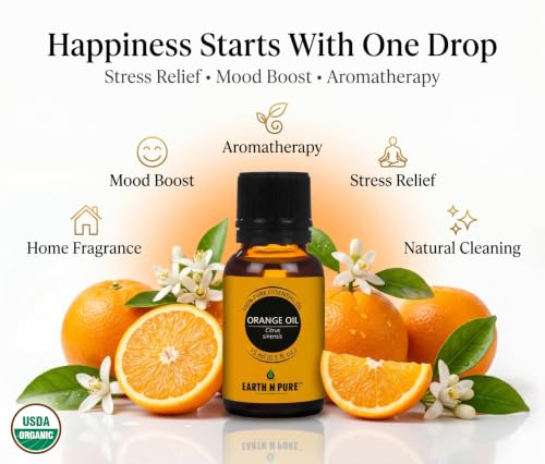Image of Earth N Pure Orange Oil 100% Pure & Natural | Sweet Orange Essential Oil for Diffuser, Aromatherapy, Skin Care, Hair Care & Cleaning |for Fresh Mood & Home Fragrance | Undiluted Therapeutic Grade - 250ml