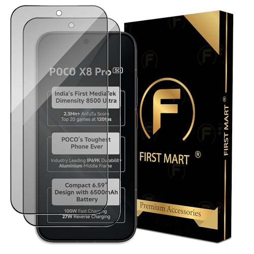 Image of FIRST MART Military-Grade Matte Anti-Glare Tempered Glass for Poco X8 Pro (6.3 Inch) With Installation Kit | Edge to Edge Coverage |Anti Glare, Bubble-Free [2 Pack]