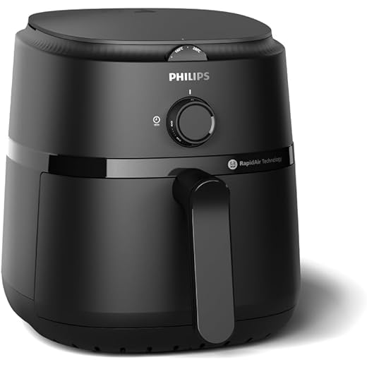 PHILIPS Air Fryer NA120/00, uses up to 90% less fat, 1500W, 4.2 Liter, with Rapid Air Technology (Black), Large