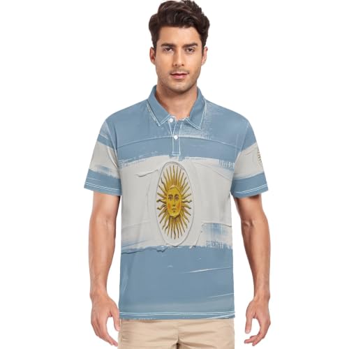 Polo bleu clair drapeau argentin pour homme avec col élégant de travail
