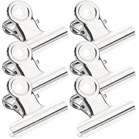 6 Pack Bull Hinge Clips Stainless Steel Binder Paper Clamps Metal Grip Clip Clamps for Photos Pictures Papers, Food Bags, Art & Crafts, Office and School Supplies Cover
