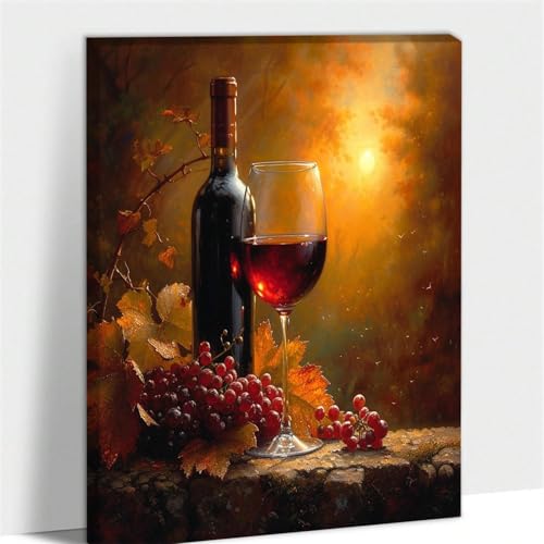 Toile d'art rétro verre à vin rouge TONGYINLI tableau vintage pour déco cuisine 30x40cm