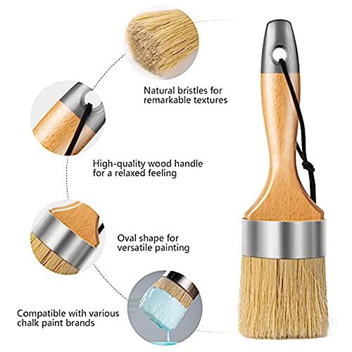 Myqqhbs 4 Stück Kreide- und Wachspinsel für Möbel, Kleiner Runder Ovaler Pinsel mit Naturborsten zum Malen oder Wachsen