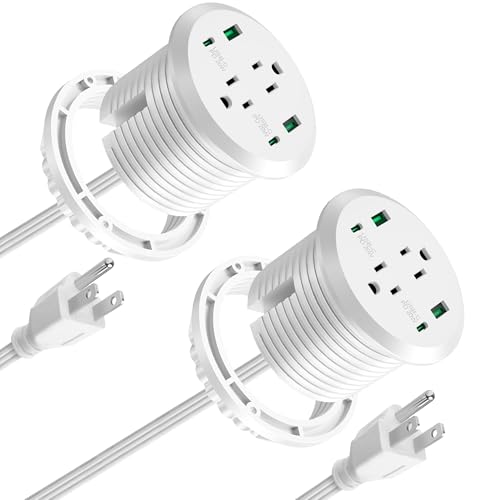 3 inch Desktop Power Grommet USB C 40W Fast Charging Station Furniture Recessed Power Strip 2 Outlets 4 USB Ports Flush-Mount for Desktop Workspace Essential Desk Outlet 2 Pack