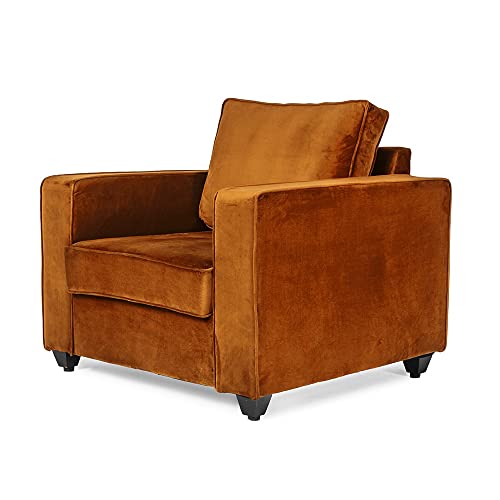 Image of Wakefit Sofa Set | 3 Year Warranty | Sofa 1 Seater, 1 Seater Sofa for Living Room, Wooden Sofa Set, Sofa Set Single Seater - Napper(Fabric-Velvet : Amber)