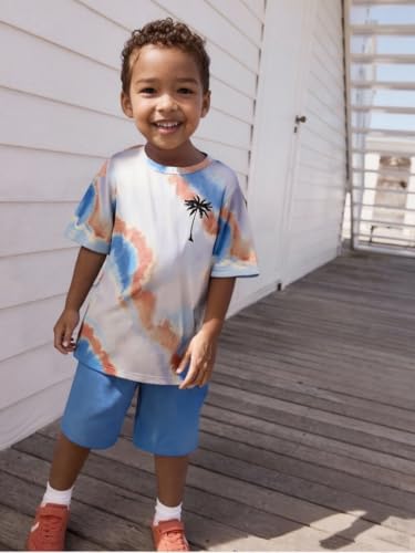 Image of Kid Toddler Baby Boys Clothes Tie-dye Palm Leaf Top 2Pcs Summer Shorts Set