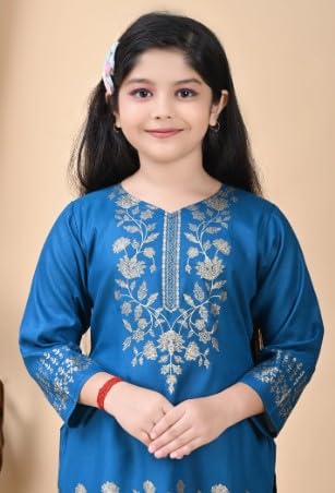 Image of Girl's Rayon Ethnic Wear Embroidered Kurta Set with Dupatta