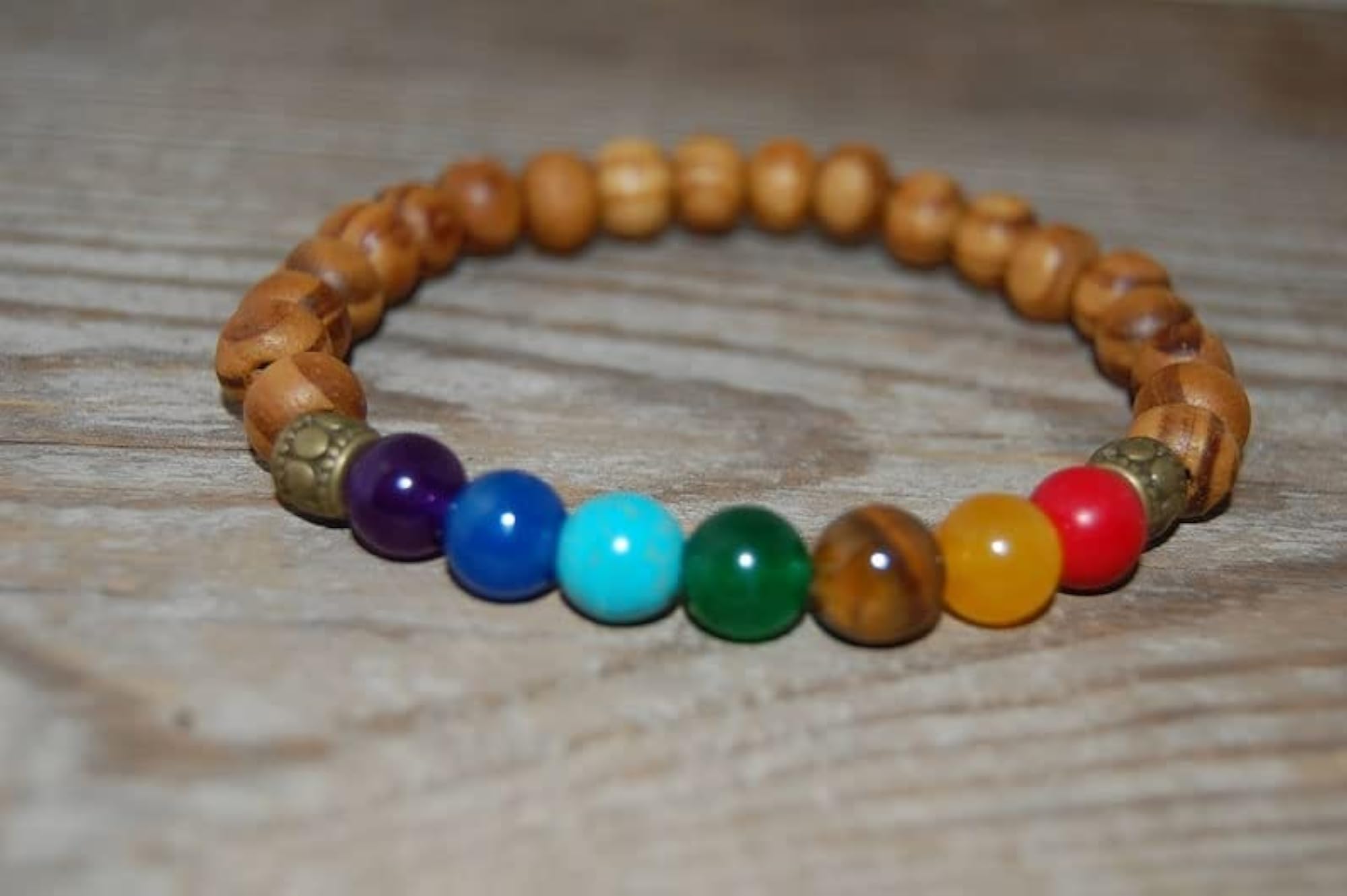 Natural 7 Chakra & Sandalwood 8mm Gemstone Stretch Bracelet