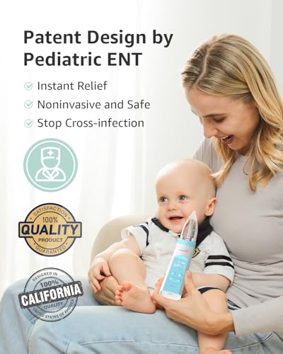 Image of GROWNSY Nasal Aspirator for Baby with Protection Mode, Electric Nose Suction for Baby, Automatic Baby Nose Sucker with 3 Silicone Tips, Adjustable Suction Level, Music and Light Soothing Function
