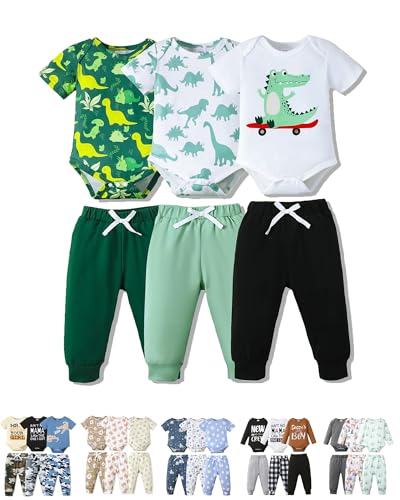 Image of NZRVAWS Newborn Baby Boy Clothes Infant Boy Outfits Romper Pants Set 6 Pcs 0 3 6 9 12 Months