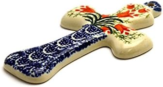 Polish Pottery Cross - Small (5") - Crimson Bells