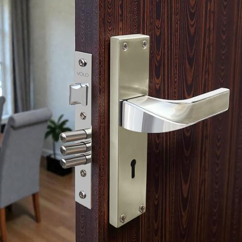Image of VOLO Stainless Steel Mortise Lock | 8 Inch Lock Body | Main Door Handle Set with Keys | Wooden Door Lockset | Hotel Office Home Door Lock | 3 Keys | 10 Year Lock Body Warranty (Silver | KY | 6006)