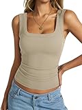 EasyGala Womens Cotton Ribbed Square Neck Tank Tops Basic Backless Camisole Sleeveless Slim Fit Wide Shoulder Strap Summer Clothes 2025 Apricot Medium