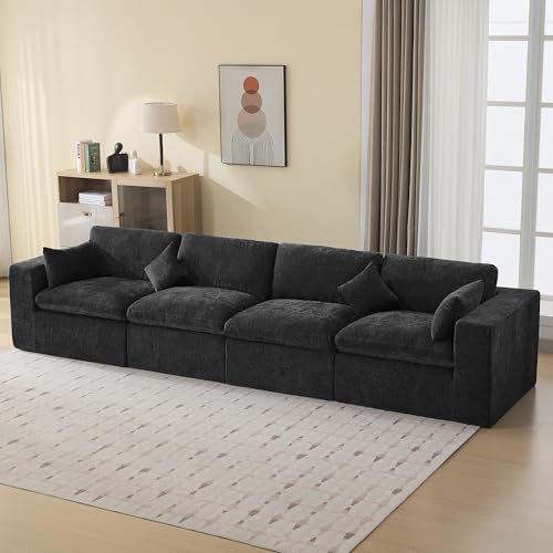 Image of 146''Cloud Boneless Sectional Couch, Modular Sectional Sofa Deep Seat, Oversized Upholstered Convertible Comfy 4 Seater Chenille Memory Foam Sofa Couches for Living Room, Dark