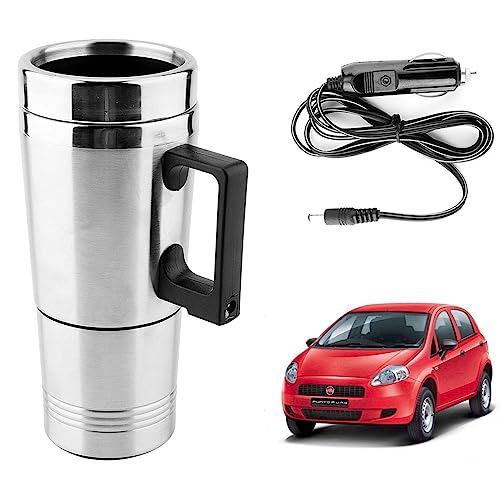 Image of Oshotto 12V Stainless Steel Car Heating Kettle /Mug, Travel Friendly electric Tea /Coffee maker Compatible with Fiat Punto (300ml) - Silver