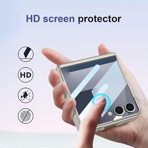 Image of for Samsung Galaxy Z Flip 7 Case with 360 Bracket Ring Holder Magnetic Hinge Protection & Built-in Front Screen Protector, Slim Texture Shockproof Case.(Sliver)