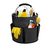 abcmilz 17L Cleaning Caddy with Handle, Cleaning Supplies Organizer, Foldable Storage Basket, Cleaning Supply Caddy, Portable Multi Cleaning Bucket Bag for Home, Garden (Black)