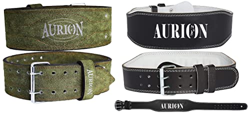 Image of Aurion Super-Belt-Medium(Black) Leather Weight Lifting Back Support Belt, Medium (Black) & Genuine Leather Pro Durable Comfortable & Adjustable with Buckle Weight Lifting Belt (Olive Green, Medium)