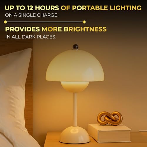 Image of Lexton Wireless LED Desk Lamp with Touch Control | USB Rechargeable Table Light with Warm, Neutral & Cool White Modes | Portable Bedside & Dining Lamp for Home, Cafe, Hotel (White)