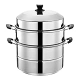 201 Edelstahl-Dampfer/Suppentopf 2-Schicht-Haushalt mit Steamer 30-40cm verdickte geeignet for Gasherd/Induktionsherd geeignet for 5-12 Personen(40cm)