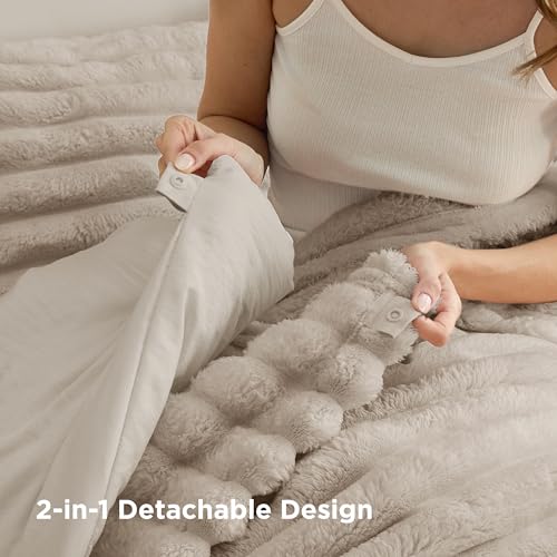 Image of Bedsure Gentlesoft 2-in-1 Queen Comforter Set and Detachable Fluffy Blanket, Beige Bedding Set for All Season Use, Detachable Design for Space Saving (Includes 2 Pillow Shams, 2 Pillowcases)