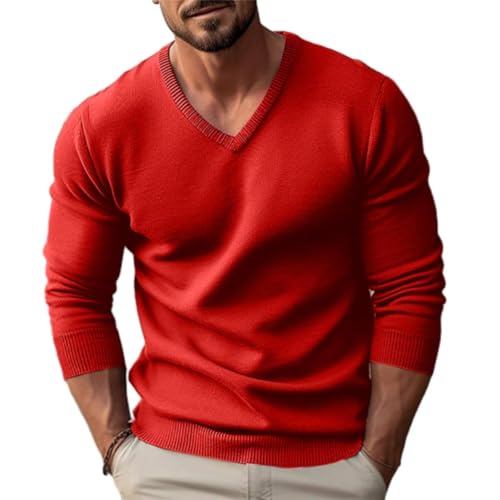 Men Sweater Classic Temperament Trend Men's Knitwear Breathable Soft Comfortable Long-Sleevedsweater Casual Fashion Warm Knittedsweater N-Red M