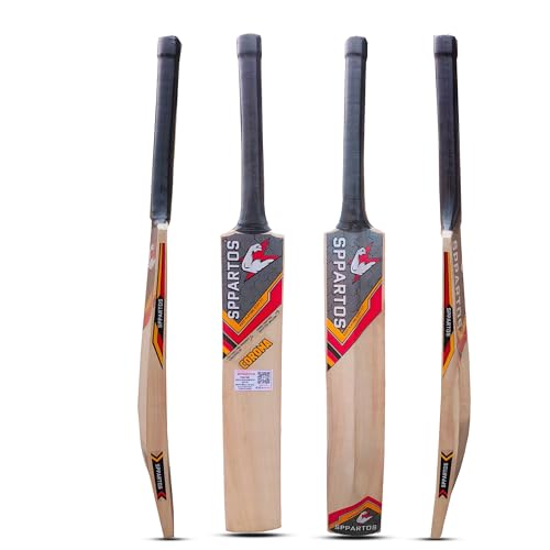 Sppartos Corona Youth Size Kashmir Willow Cricket Bat with Half Cane Handle for Leather/Hard Tennis Ball Play (Size 5)