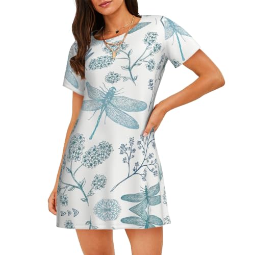Chemise de nuit douce et respirante avec imprimé libellule anti-frottement pour l'été
