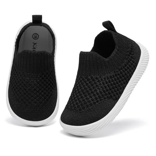 MORENDL Baby Shoes Toddler Walking Sock Shoes Infant Sneakers Boy & Girls Non-Slip Slipper Black 12-15Months