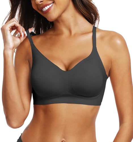 OEAK Womens Wireless Bras Comfortable Push Up Bra No Underwire Bra Full Support Lift Bralette Everyday Seamless Tshirt Bras Black L - Thumbnail 7