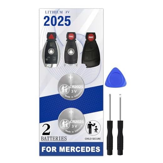 CR2025 Key Fob Battery Replacement for Mercedes-Benz (1995-2016) C-Class E-Class ML S-Class GLC GL CLA CLK GLE GLA SLK SL CLS GLS Viano Metris Remote Key (Fits 2, 3 or 4 Button)