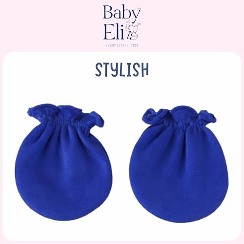 Image of Baby Eli Cotton Newborn Mittens (Picot Wrist) Set of 6 for Baby Boys & Girls 0-6 Months | Soft and Cozy Unisex Infant Gloves | Assorted Baby Hand Gloves | Adjustable Scratch Protection