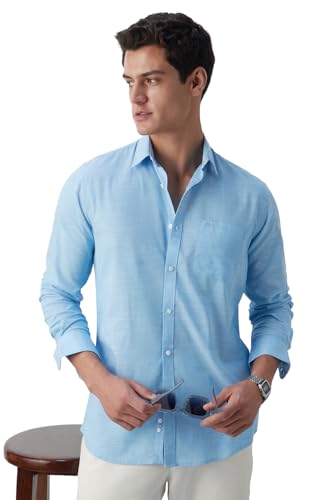Image of Peter England Men's Slim Fit Full Sleeve 100% Cotton Slub Casual Everyday Shirt