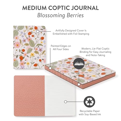 Carnet de notes format moyen à motif baies fleuries avec reliure copte et pages lignées - 3