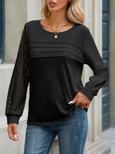 Womens Long Sleeve Shirts Lace Tops Casual Fall Fashion Outfits Clothes 2025 Knitted Dressy Blouses4